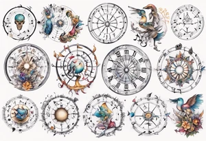 A zodiac wheel with music notes instead of astrology signs tattoo idea