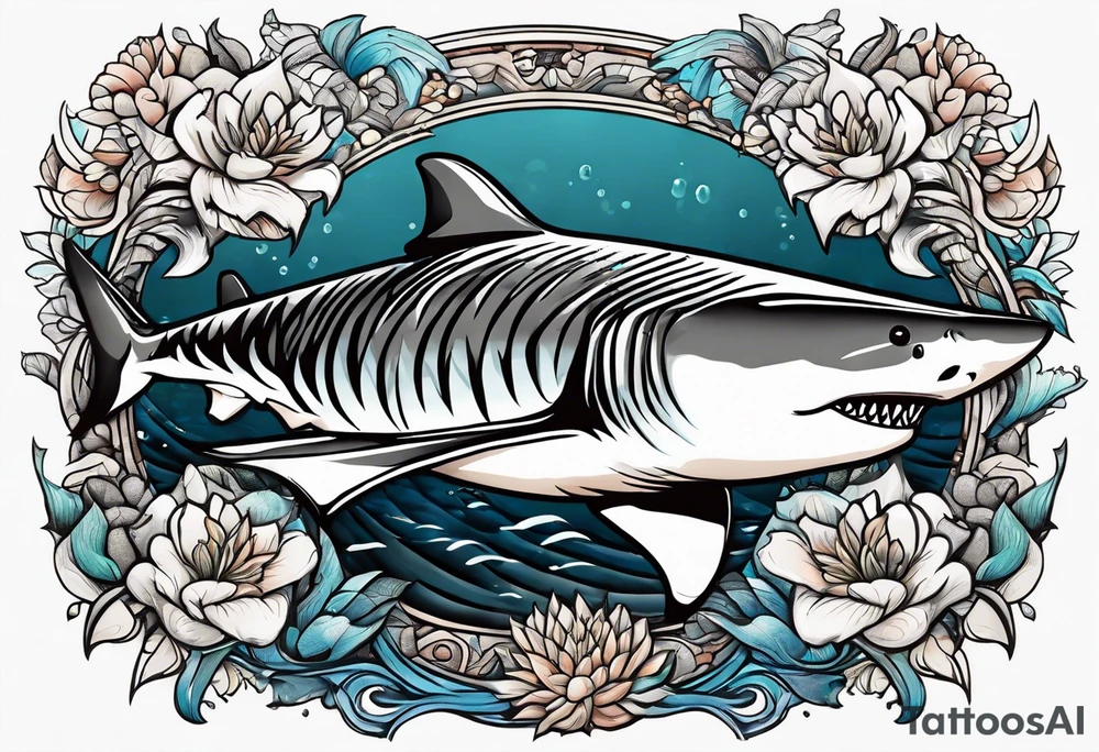 tiger shark with cool texture pattern top view tattoo idea