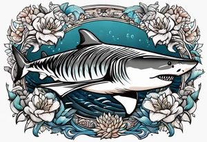 tiger shark with cool texture pattern top view tattoo idea