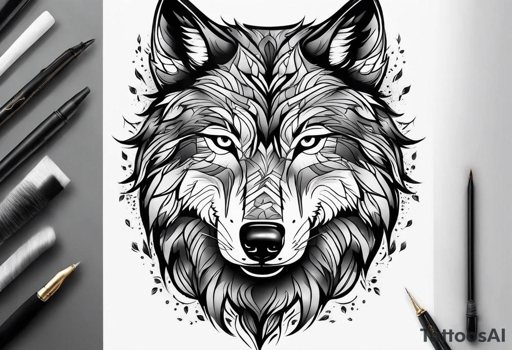 Wolf face tattoo idea