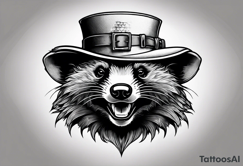Angry honey badger wearing leprechaun hat tattoo idea