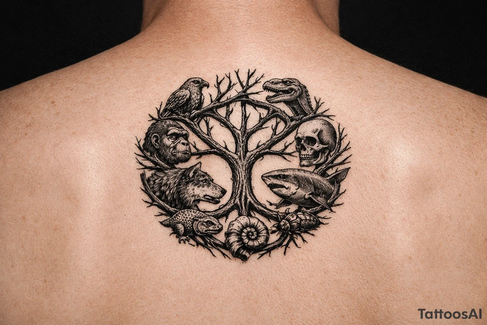 species phylogeny circle as tree branches tattoo idea