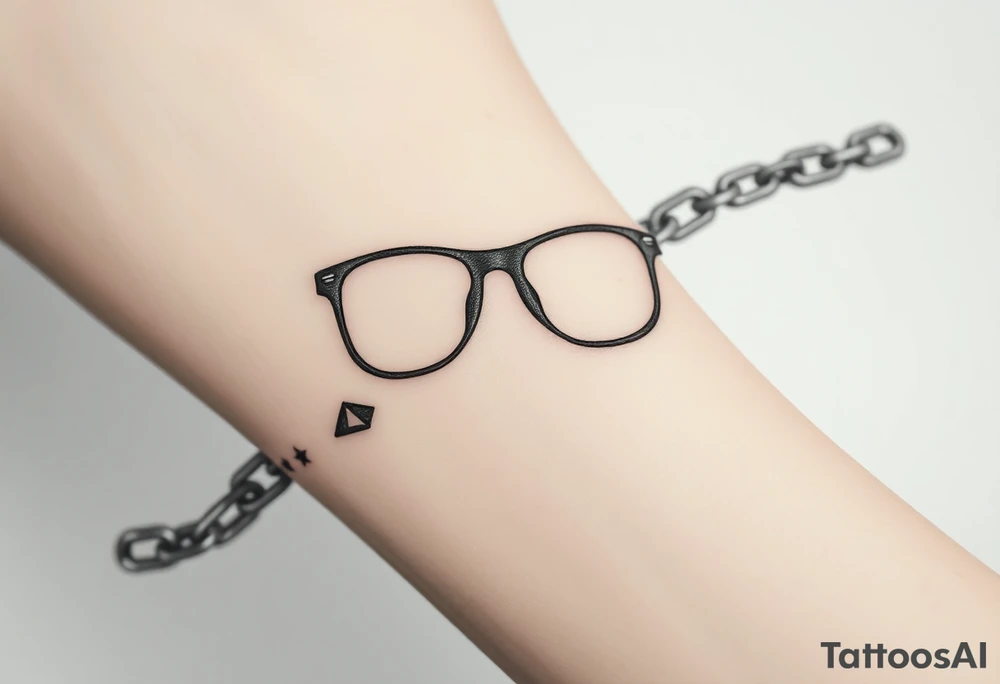 Glasses against a breaking chain
The chain symbolizes the limitations of poor vision, and its breaking is your liberation. Glasses can be against this background. tattoo idea