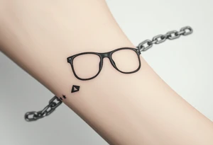 Glasses against a breaking chain
The chain symbolizes the limitations of poor vision, and its breaking is your liberation. Glasses can be against this background. tattoo idea