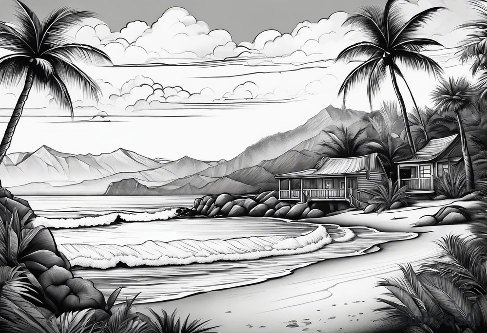 Beach landscape hills behind tattoo idea