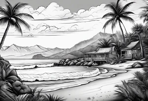 Beach landscape hills behind tattoo idea