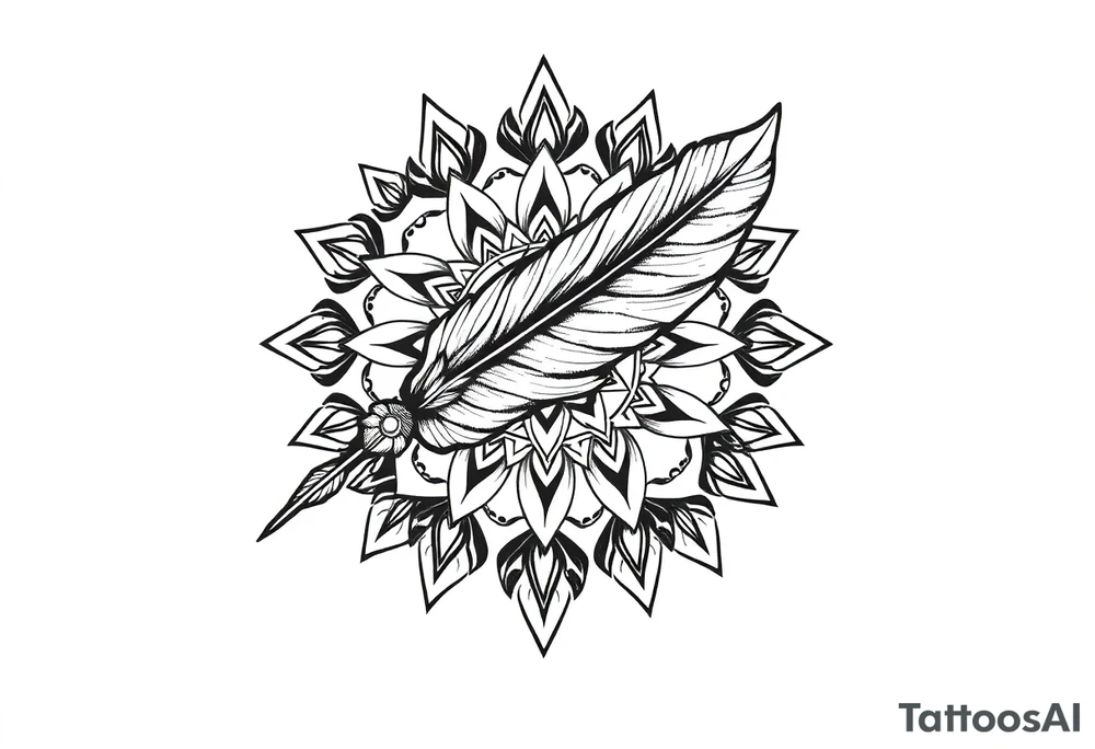 spiritual bold line feather indian mandala shaman tattoo idea