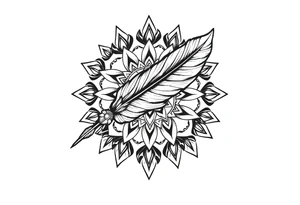 spiritual bold line feather indian mandala shaman tattoo idea