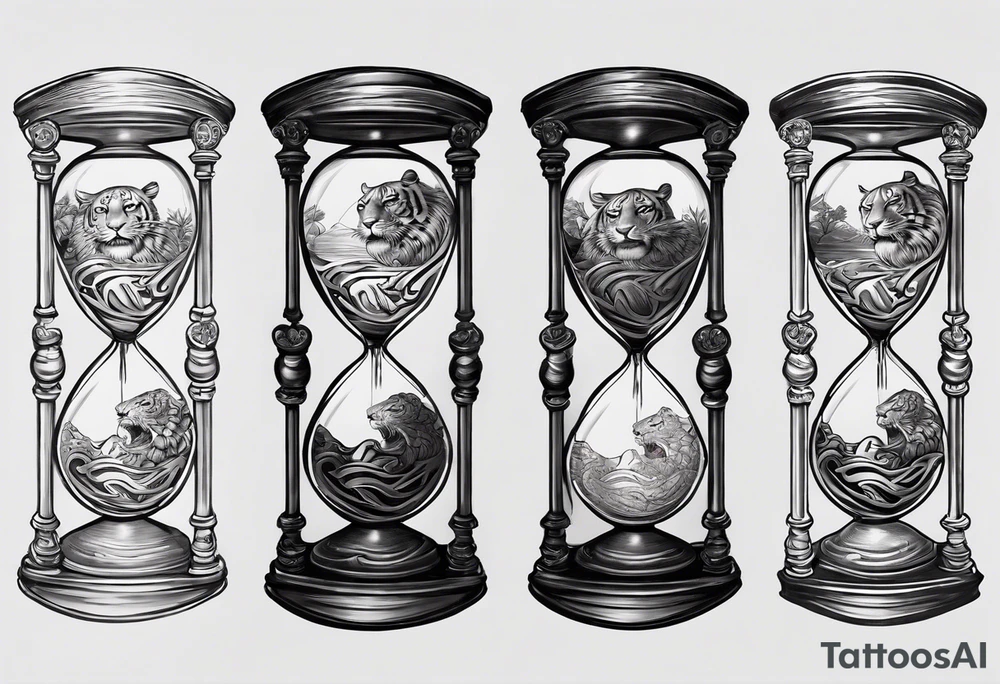 Hour glass with Brain and heart inside tiger sleeve tattoo idea Hour glass with Brain and heart inside tiger sleeve tattoo idea