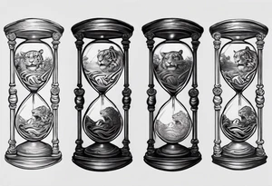 Hour glass with Brain and heart inside tiger sleeve tattoo idea