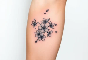 delicate cherry blossoms swirling in spring breeze with petals tattoo idea