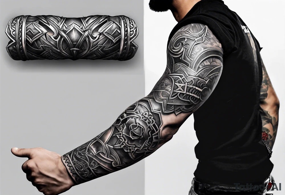 iron forearm armour tattoo idea