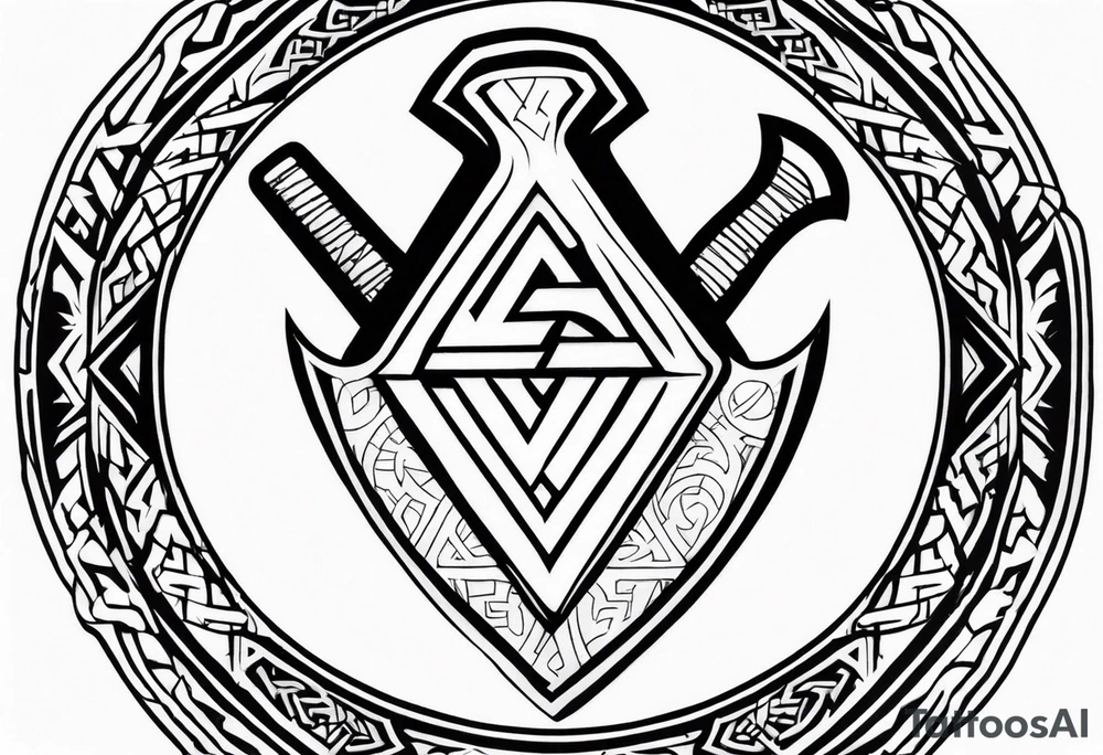 Valhalla sword shield axe Valknut tattoo idea
