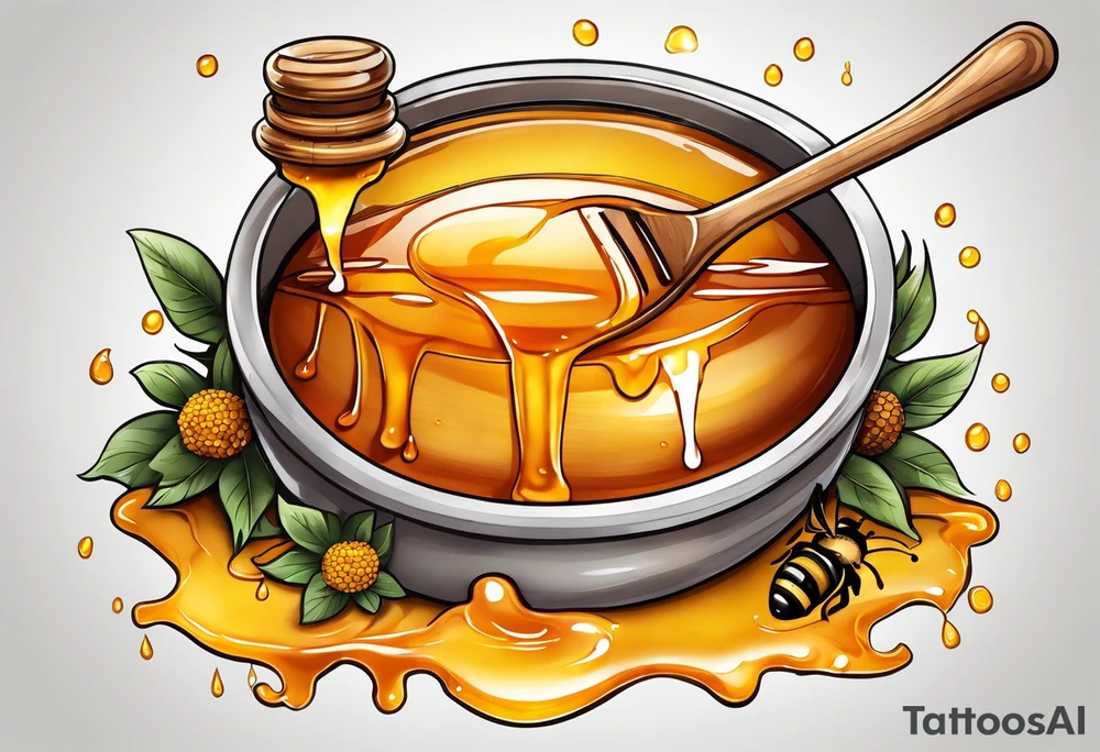 pot of honey with drips of honey spilling over tattoo idea