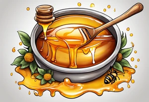 pot of honey with drips of honey spilling over tattoo idea