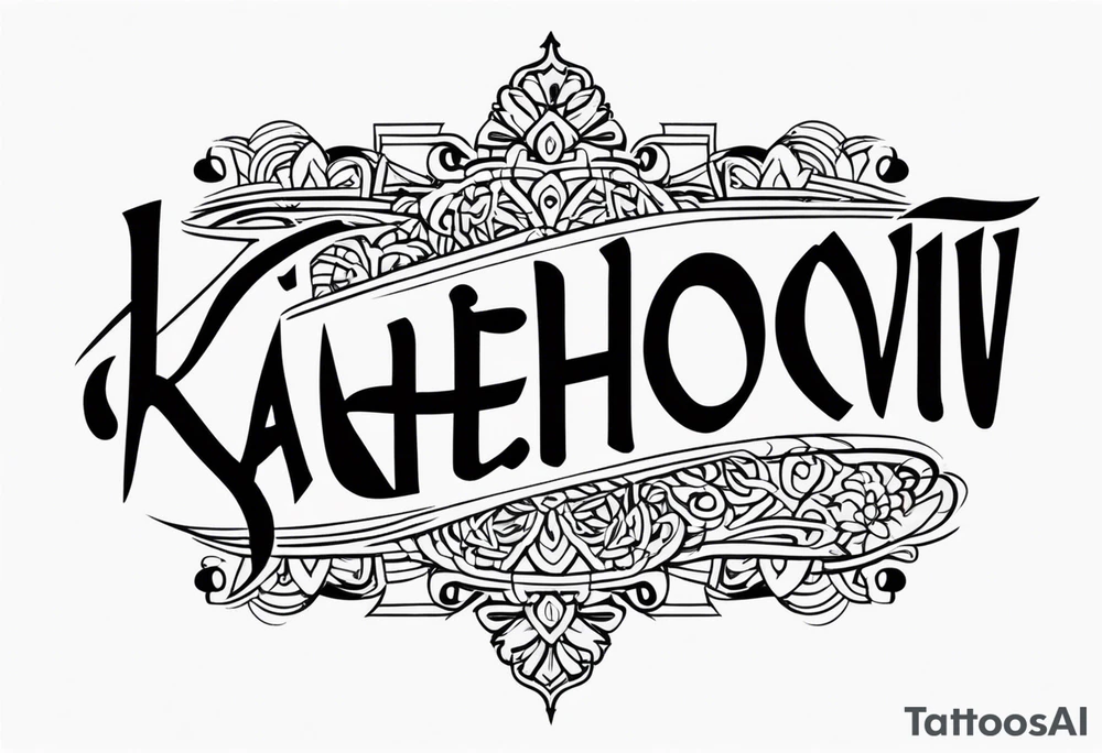 Design a tattoo featuring the name 'Kaherovi' rendered in a Sanskrit-inspired English font. tattoo idea