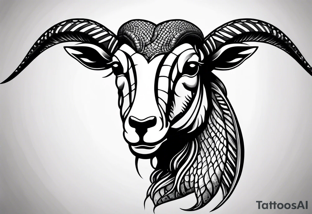 On the goat's head is a snake. tattoo idea