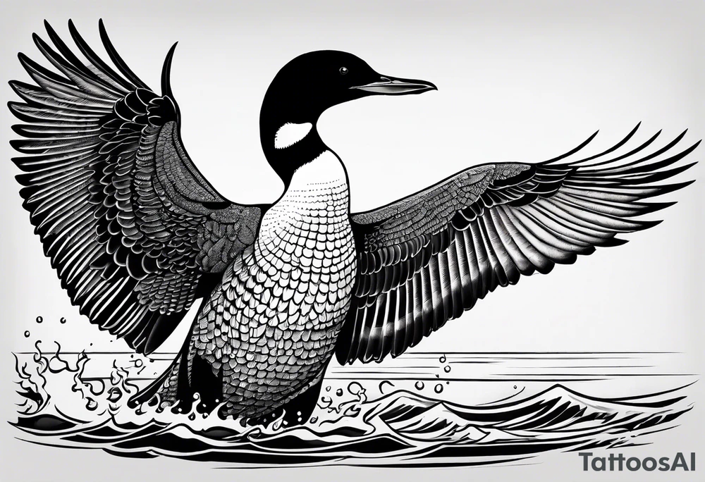 A loon with its wings spread looking badass and tough tattoo idea