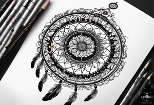 large dream catcher with the scorpio zodiac in the center queen Ann's lace flowers hanging from the bottom tattoo idea