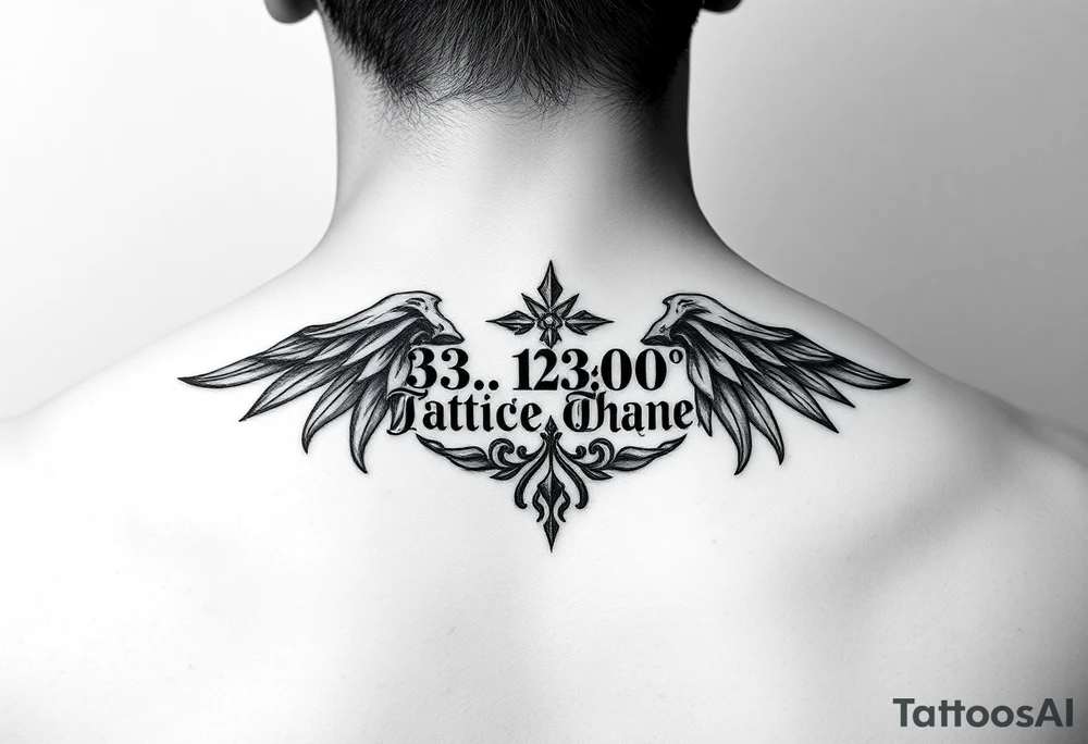 … .. … and  33.12487° N, 85.58014° W in elegant design tattoo idea