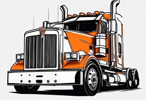 Peterbuilt 389 driving through the snow with orange light striking behind it tattoo idea