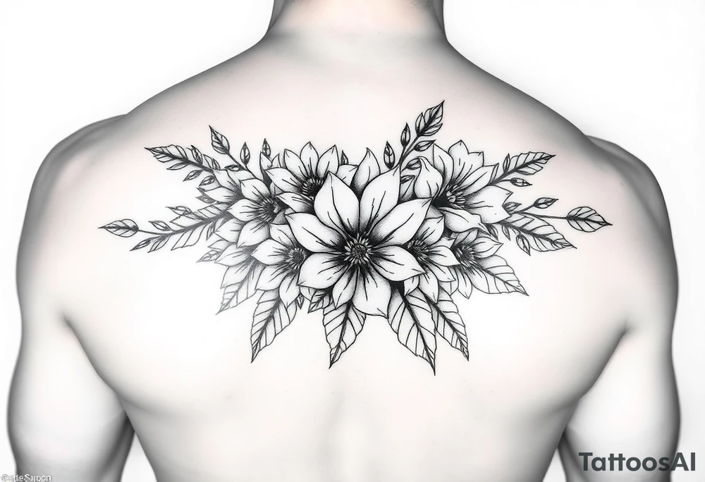 Bouquet of multiple flowers tattoo idea