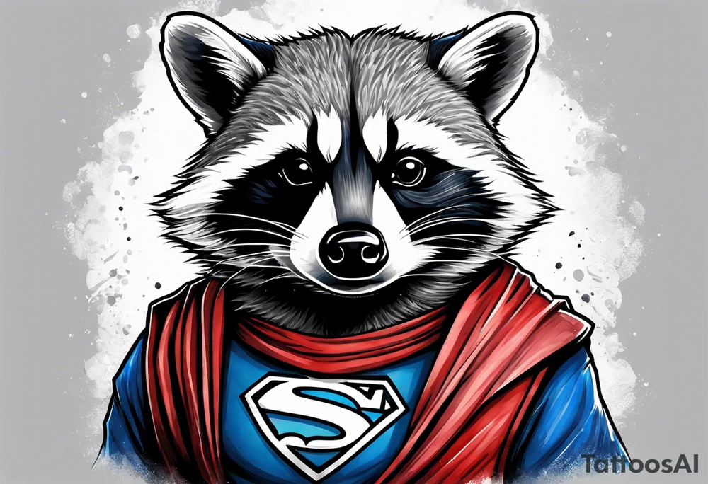 raccoon wearing a Superman t-shirt tattoo idea