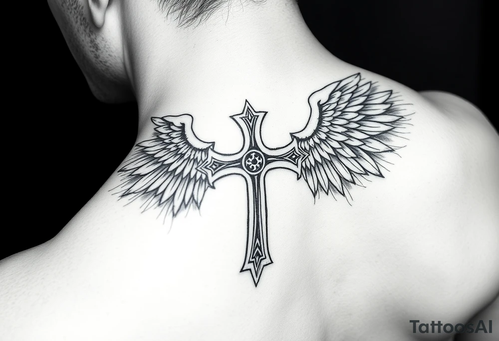 templar cross with angel wings mystical esoteric background tattoo idea