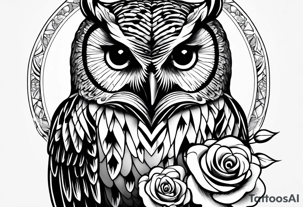 Barred owl with a rose and a heart tattoo idea