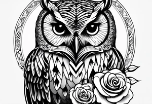 Barred owl with a rose and a heart tattoo idea