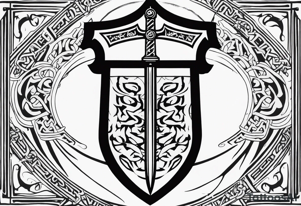 Valhalla shield sword stairs runes tattoo idea