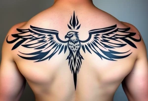 tribal hawk silhouette on below of knee cap tattoo idea