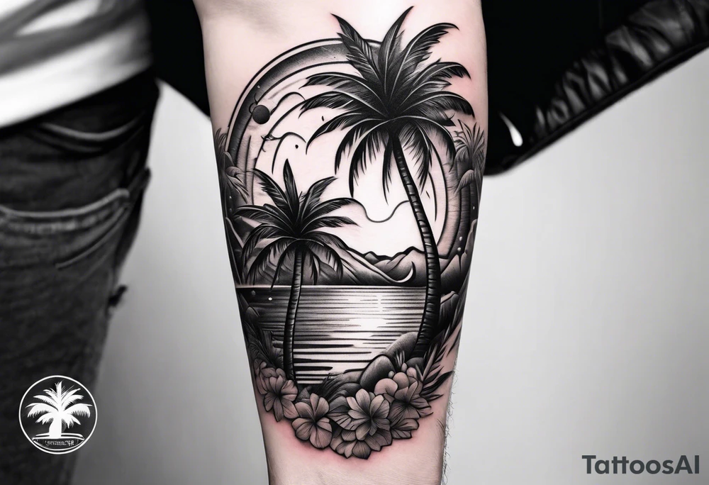Palm tree arm sleeve tattoo idea