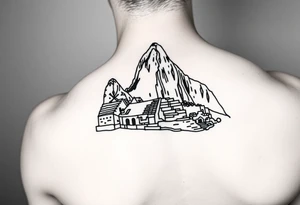 Mahcu Picchu in solid black and white only tattoo idea