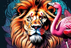 powerful majestic lion, eating a flamingo tattoo idea