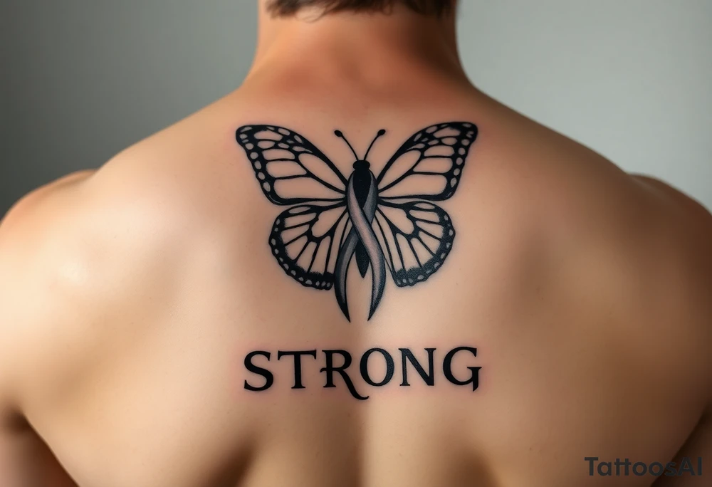 Tattoo for multiple sclerosis with a monoarch butterfly the ribbon for multiple sclerosis and the word made strong tattoo idea