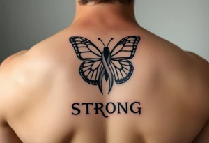 Tattoo for multiple sclerosis with a monoarch butterfly the ribbon for multiple sclerosis and the word made strong tattoo idea