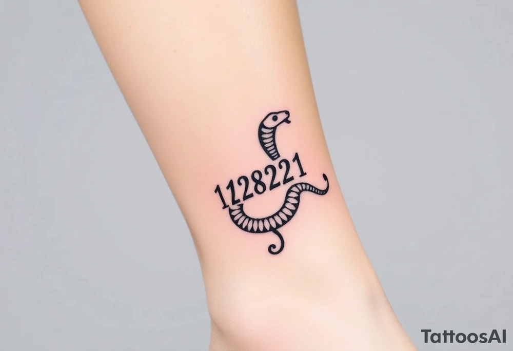 I want a small simple silhouette lines black and white wrist princess like girl snake tattoo that has number 12821 on its body along and also I want it to represent feminine energy crown queen Cycle tattoo idea