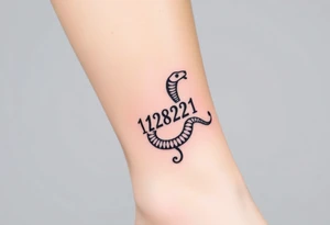 I want a small simple silhouette lines black and white wrist princess like girl snake tattoo that has number 12821 on its body along and also I want it to represent feminine energy crown queen Cycle tattoo idea