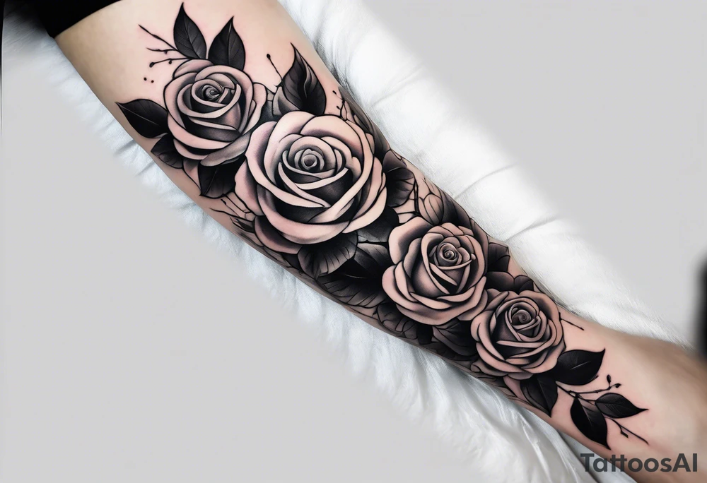 long vertical tattoo to cover my whole shin showing two seperate rose stems wrapped around each other, one stem should have thorns and one should be thornless I want a long stem to shower them intertwined tattoo idea