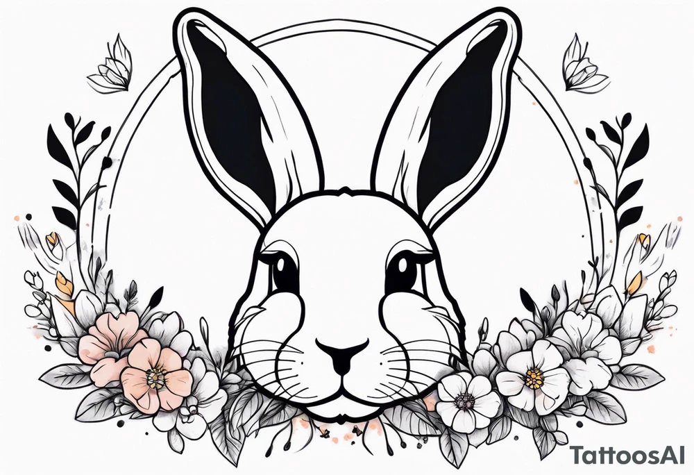 bunny head with flowers around it tattoo idea