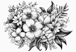 Galhos, folhas, flores e borboletas tattoo idea