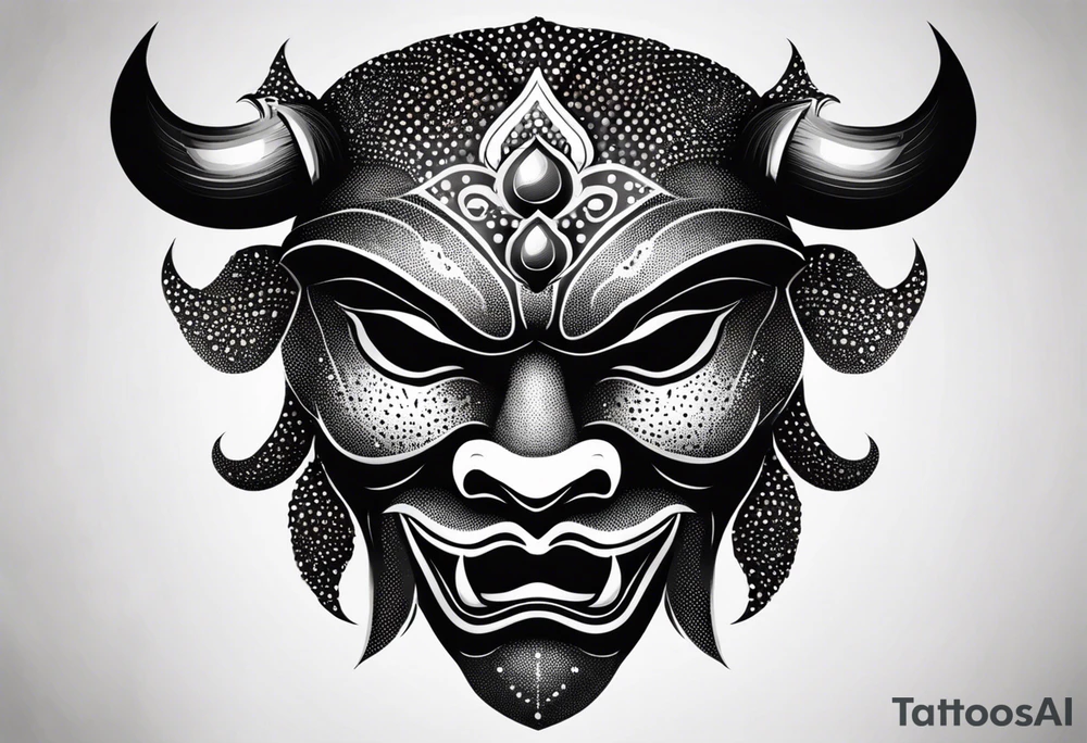 Protection against evil Oni mask tattoo idea