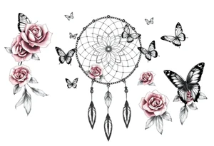 Dreamcatcher roses and butterflies tattoo idea