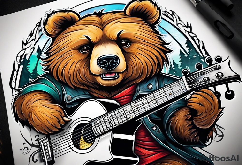 bear playing guitar tattoo idea
