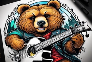 bear playing guitar tattoo idea