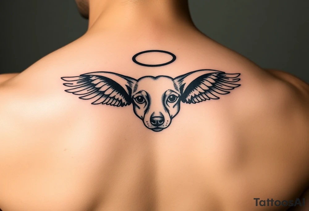 Dachshund ears with wings and halo tattoo idea