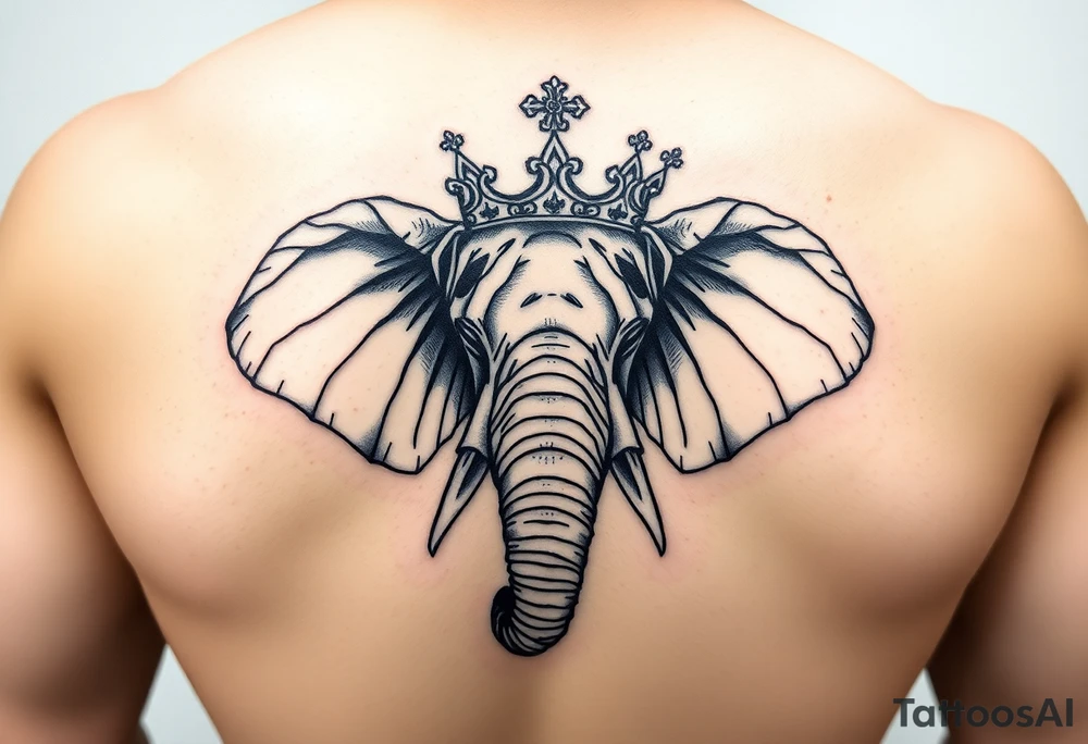 Elephant with queen crown tattoo idea
