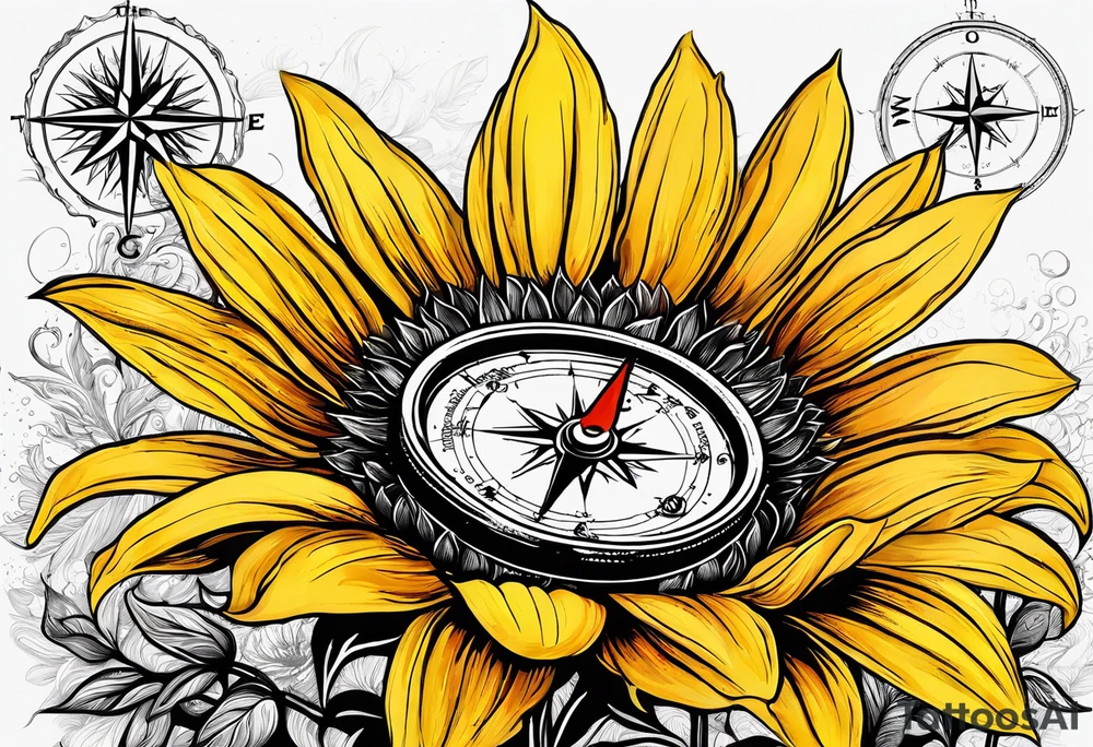 Sunflower and a compass, with the words "To Thine Own Self Be True" tattoo idea