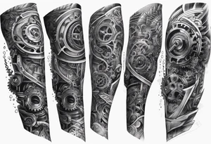 a biomechanical armsleeve with gears and pistons and springs tattoo idea